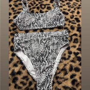 Black and White Snakeskin Bikini Set